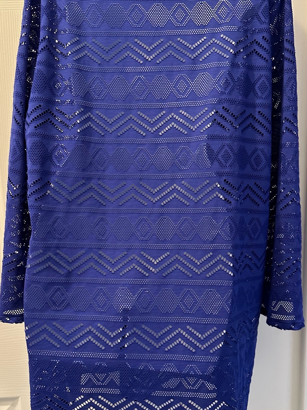 L L Bean Blue Crochet Knit V-Neck Tunic - Picture 2 of 4